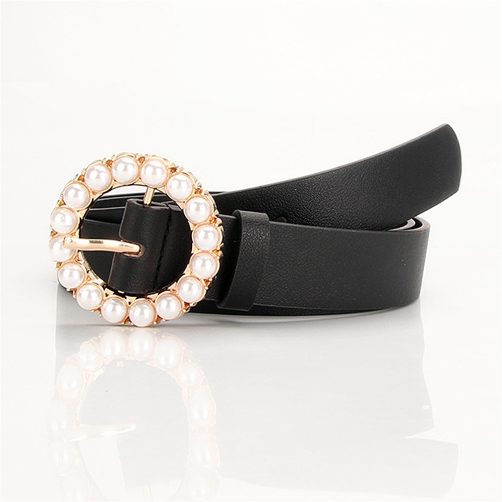 SmileFairyCC【COD &amp; Hàng Có Sẵn】Thắt Lưng Da Bò Thật Đính Ngọc Trai Đơn Giản Chống Thấm Nước Cho Nữ