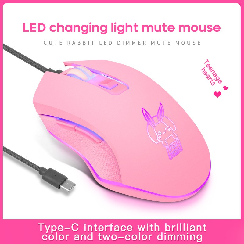 Chuột máy tính màu hồng có dây xinh xắn