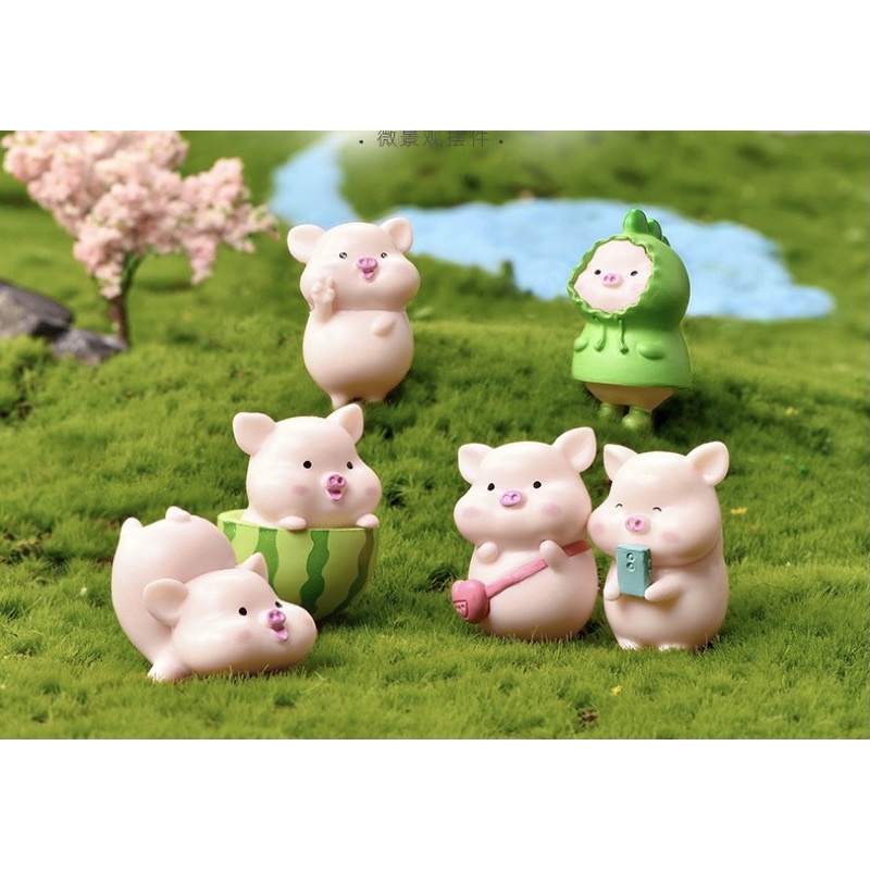Set 7 mô hình heo khủng long dễ thương trang trí bàn làm việc, tủ sách, quà tặng, tiểu cảnh, set heo số 3