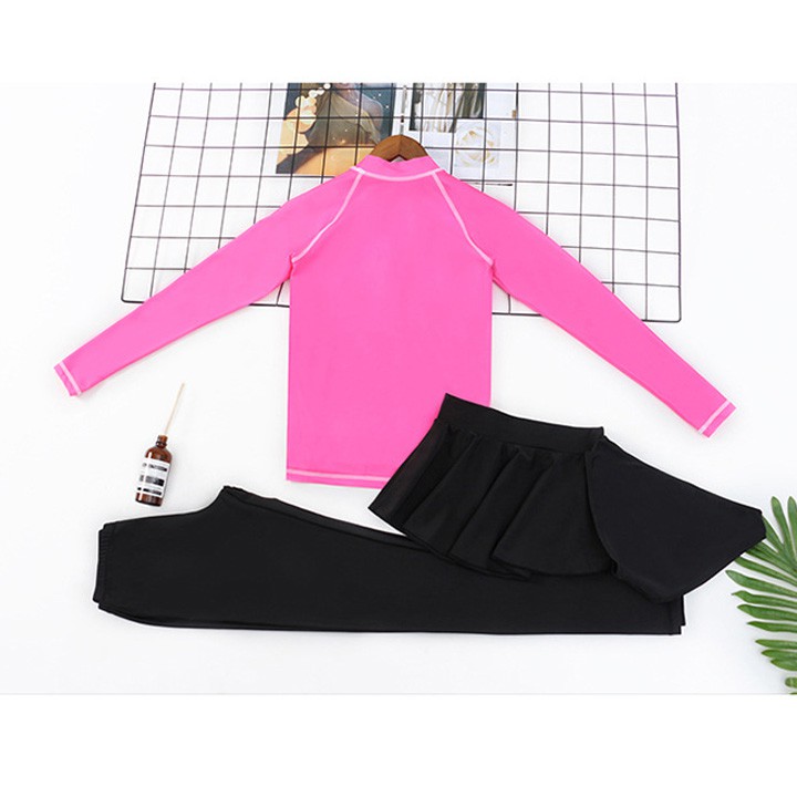 Có sẵn Bộ đồ bơi nữ dài tay hồng quần váy Hàn Quốc | BigBuy360 - bigbuy360.vn