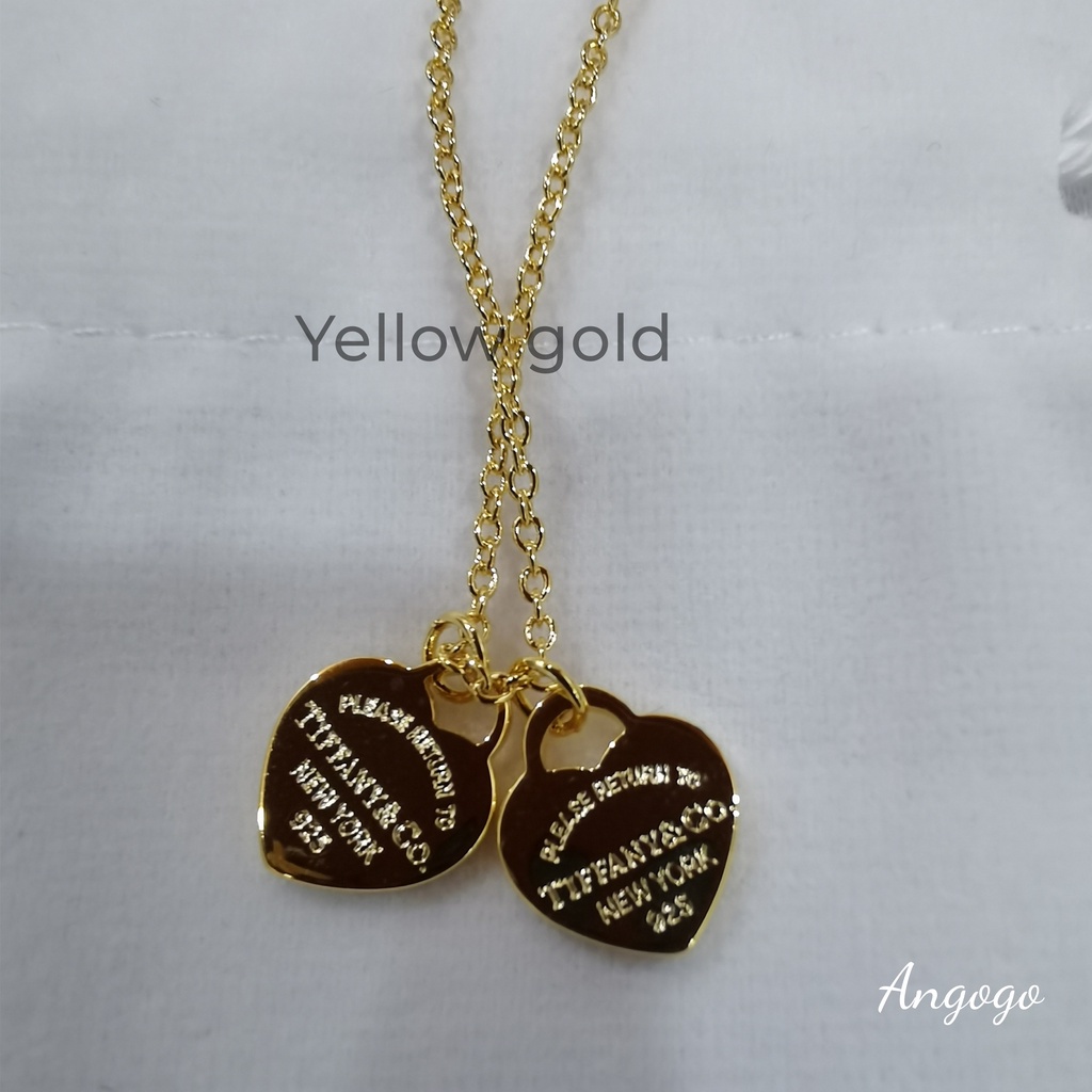 Vòng cổ Bạc 925 Mặt Hình Trái Tim Đôi Màu Trắng / Vàng Hồng / Vàng
