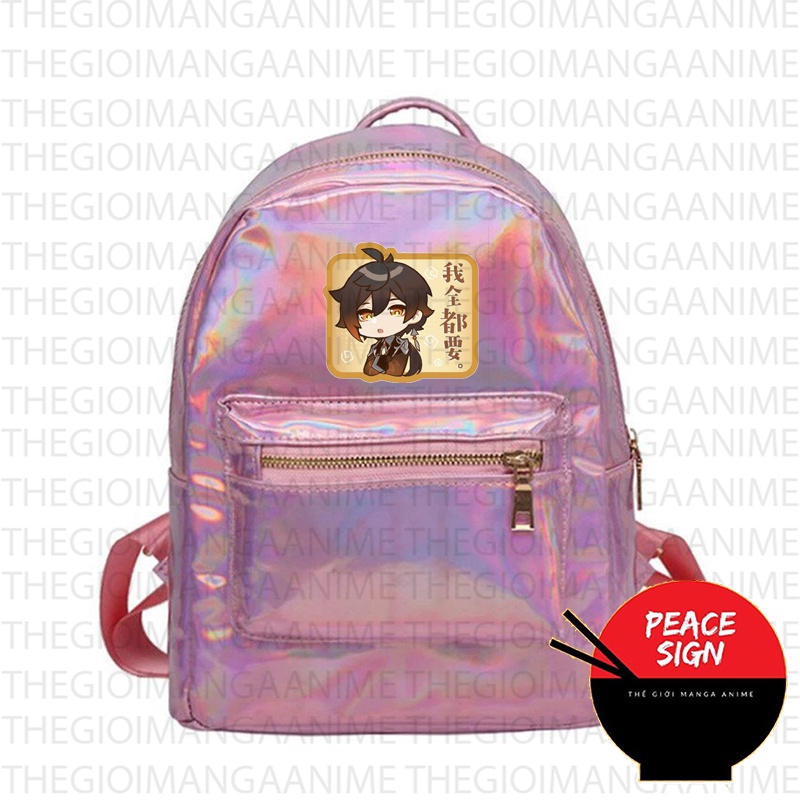 Balo hologram bạc in hình NHÂN VẬT GENSHIN IMPACT game chibi anime thời trang M2