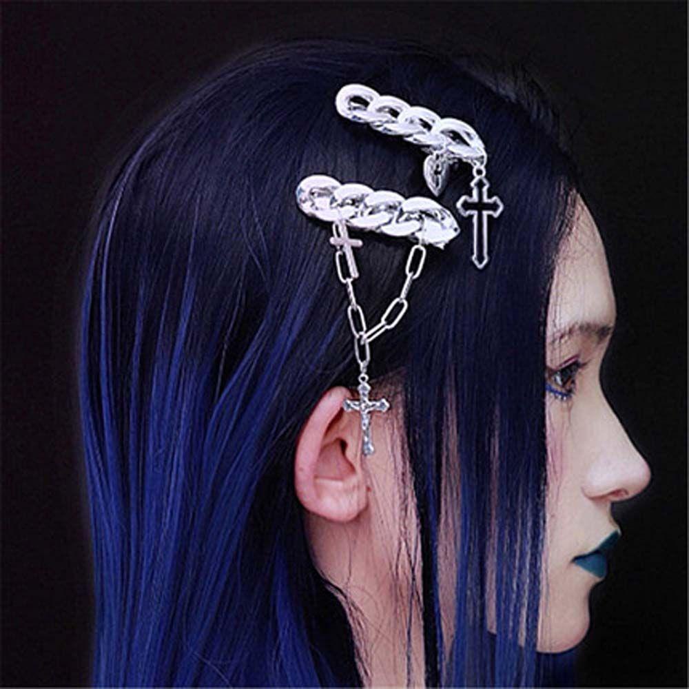 JARRED Kẹp Tóc Dây Xích Kim Loại Hình Trái Tim / Thánh Giá Phong Cách Hip Hop Cho Nữ