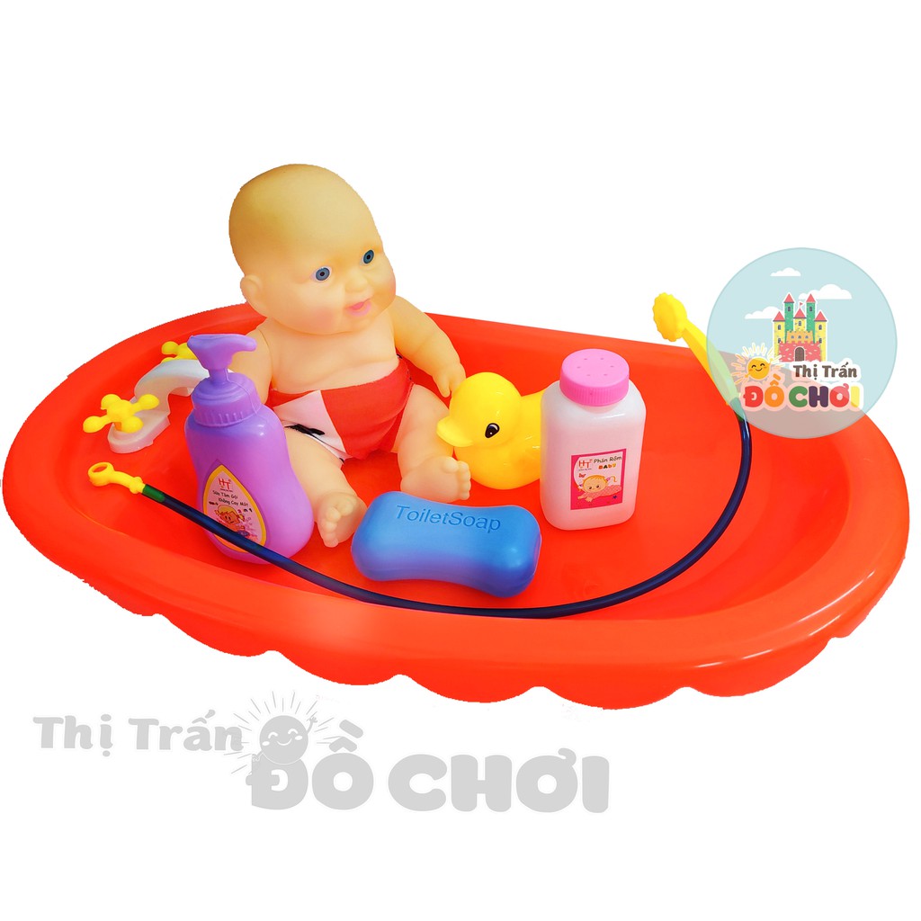 Đồ chơi tắm bé có thau tắm, vòi sen, búp bê hàng Việt Nam HT-7604 - Thị trấn đồ chơi