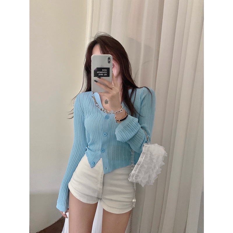 Áo khoác cardigan ZHELIHANGFEI dệt kim mỏng tay dài cổ chữ V dáng rộng thời trang mùa hè dành cho nữ