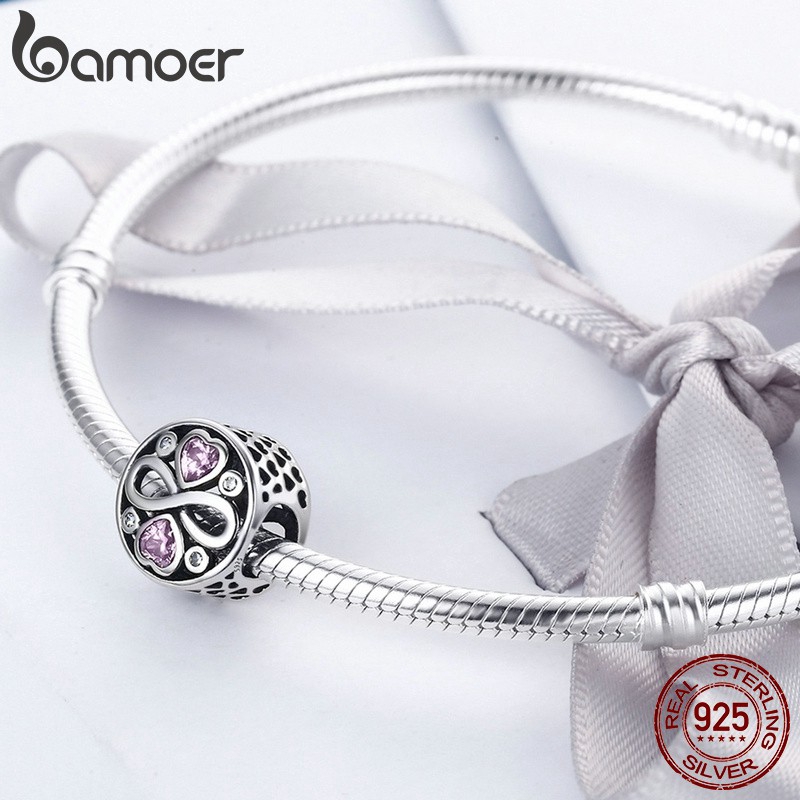 Phụ kiện trang sức Bamoer bạc 925 đính đá sang trọng thiết kế hoa văn trang trí dây chuyền/ vòng tay