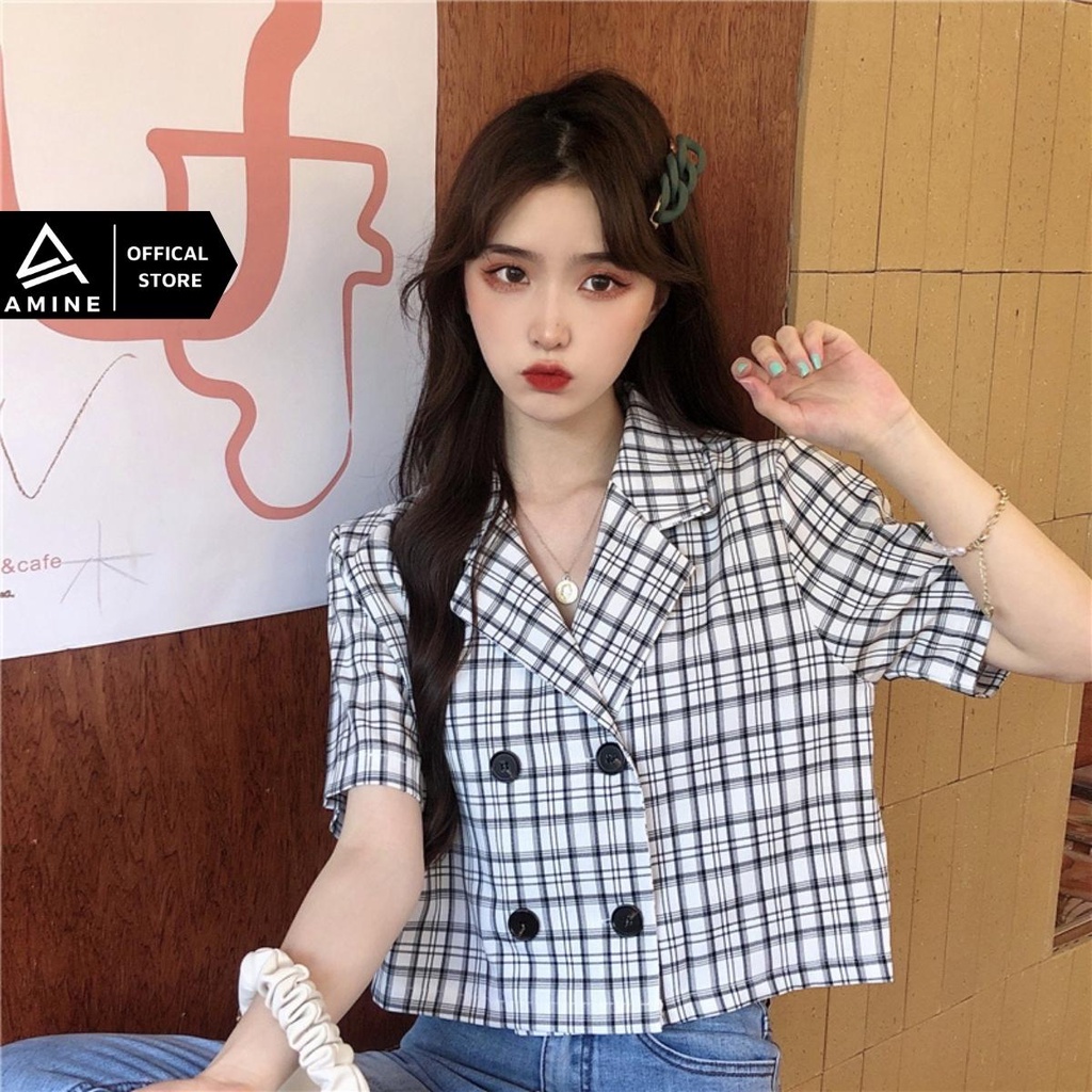 Áo sơ mi nữ đẹp, Áo sơ mi caro nữ phong cách Hàn Quốc M105