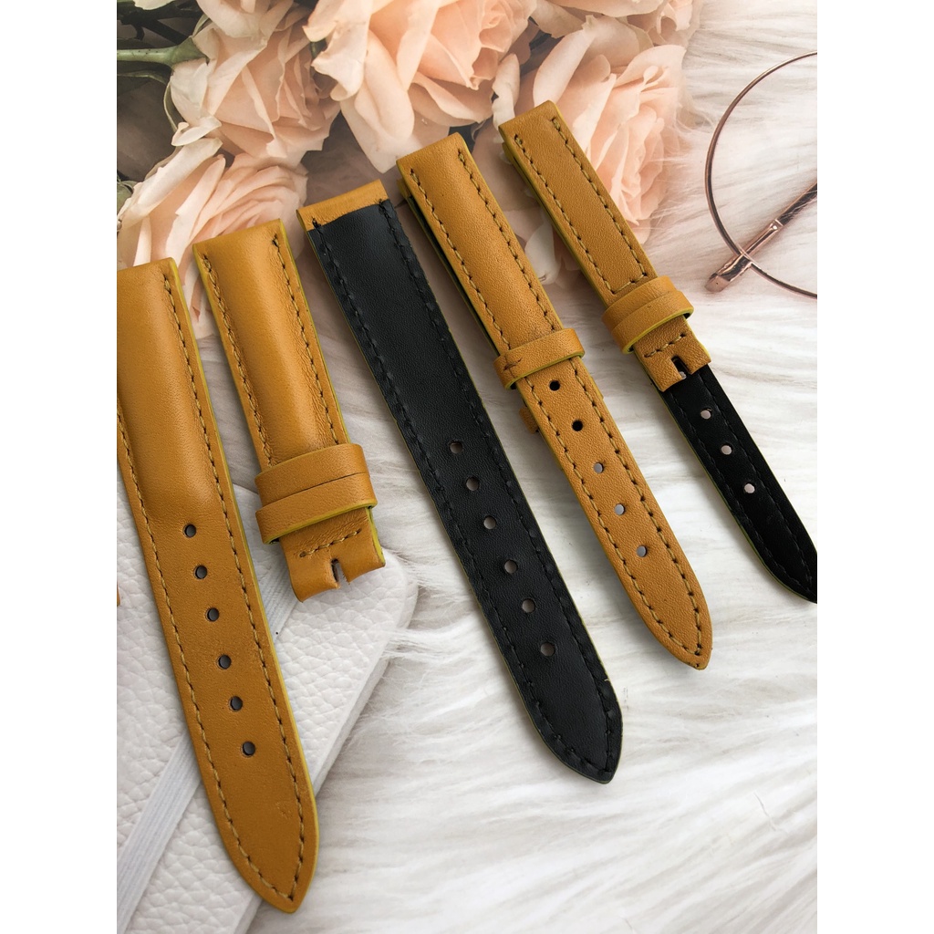 Dây Đồng Hồ Da Bò 100% Màu Vàng Tặng Kèm Chốt Và Đồ Thay Dây