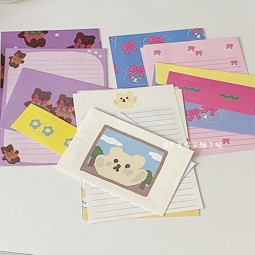 Bộ Nhãn Dán Trang Trí Phong Bì Họa Tiết Gấu Và Chữ Dễ Thương Lãng Mạn