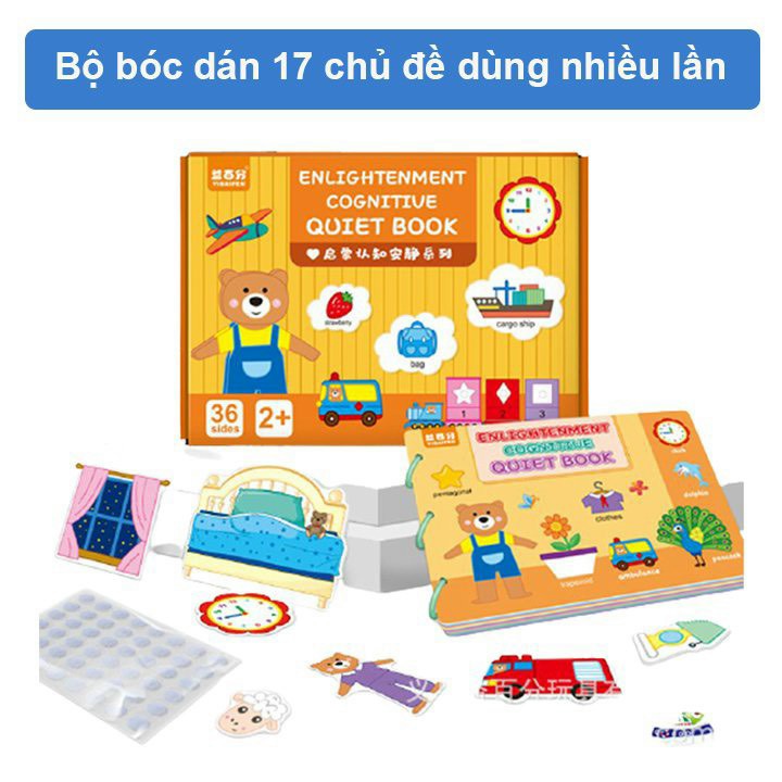 Đồ Chơi Giáo Dục Sớm Cho Bé, Bảng Bận Rộn Quiet Book, Busy Board, Bóc Dán Cho Bé 2-6 tuổi, Học Liệu Bóc Dán 17 Chủ Đề