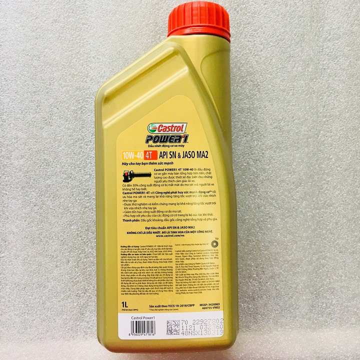 NHỚT CASTROL xe số cao cấp POWER 1 10W-40 XE SỐ 1L