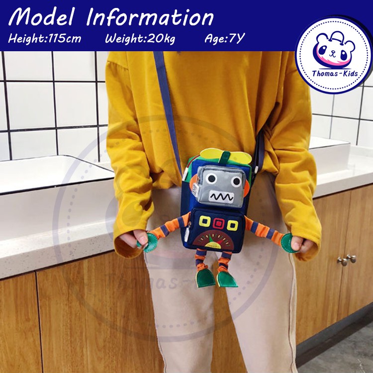 [THOMAS KIDS] Túi đeo chéo dành cho trẻ em dành cho thanh thiếu niên Túi đeo chéo thời trang Robot vui nhộn Túi 3D chống nước cho bé trai bé gái từ 1-10 tuổi