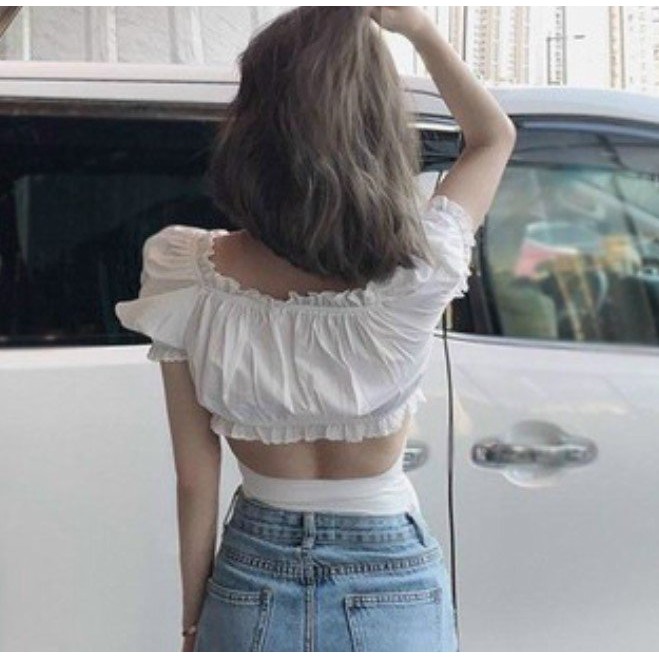 Áo kiểu nữ form croptop chất kate lụa nhún dây cột eo