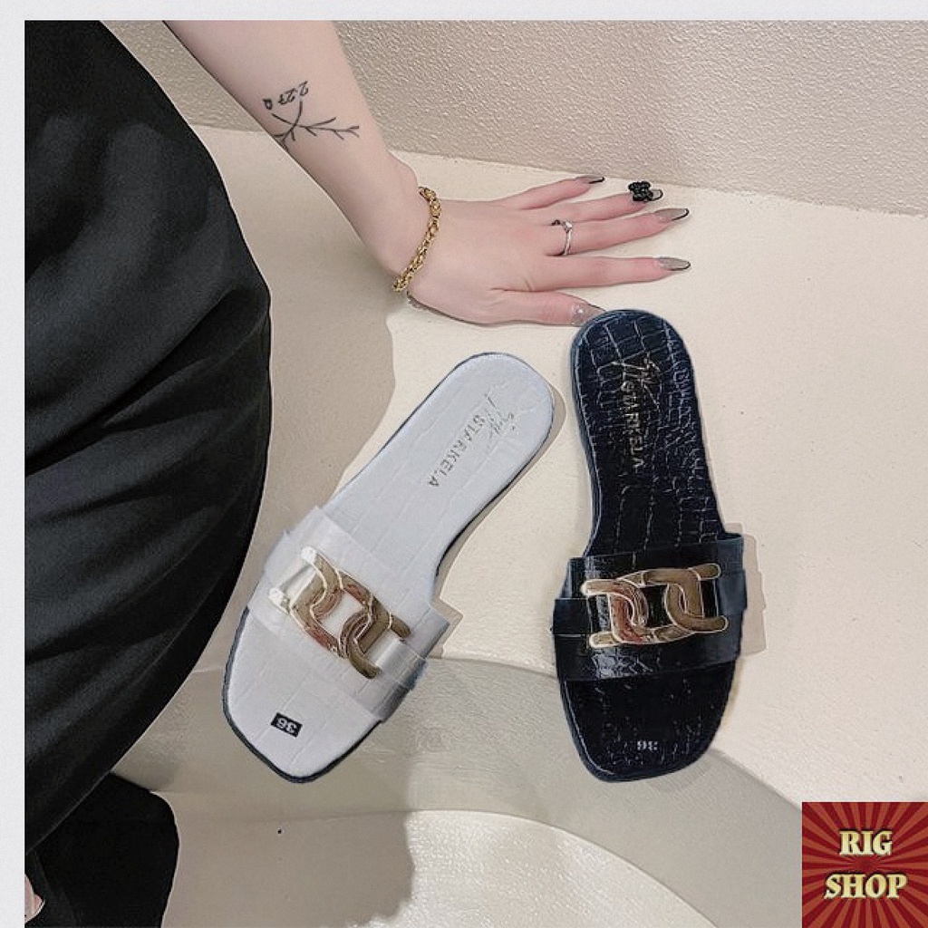 DÉP LÊ THỜI TRANG PHỐI XÍCH VÂN DA CÁ SẤU ĐẸP VÀ RẺ - E18