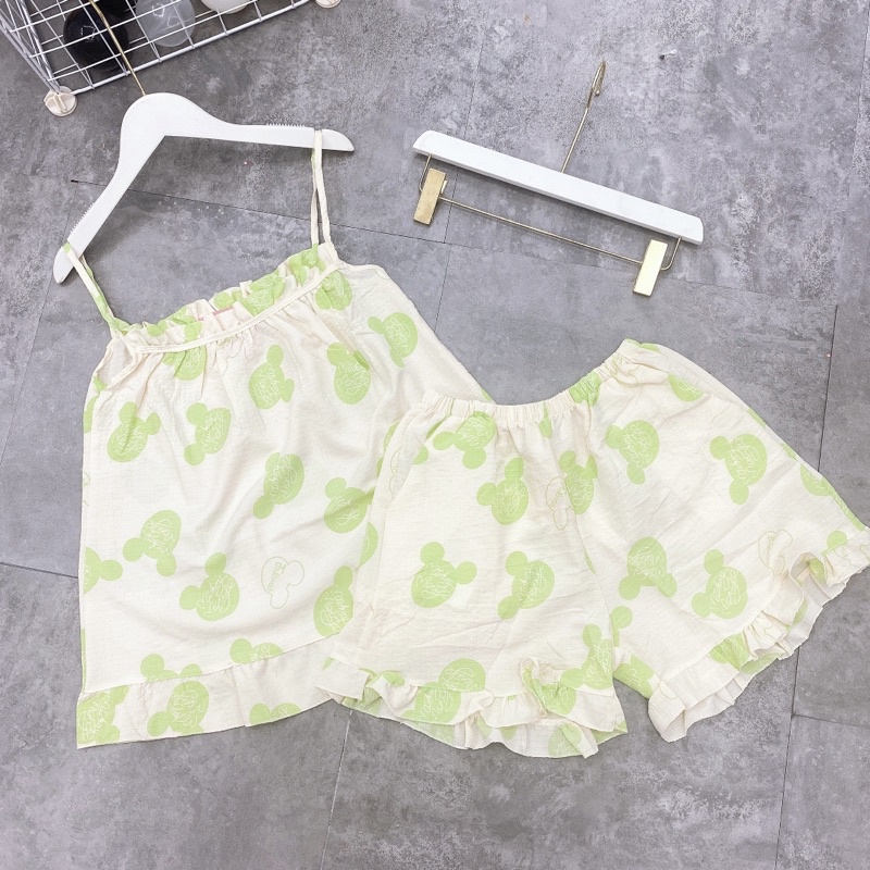 Bộ hai dây chất đũi xốp mặc nhà siêu xinh hoạ tiết dễ thương