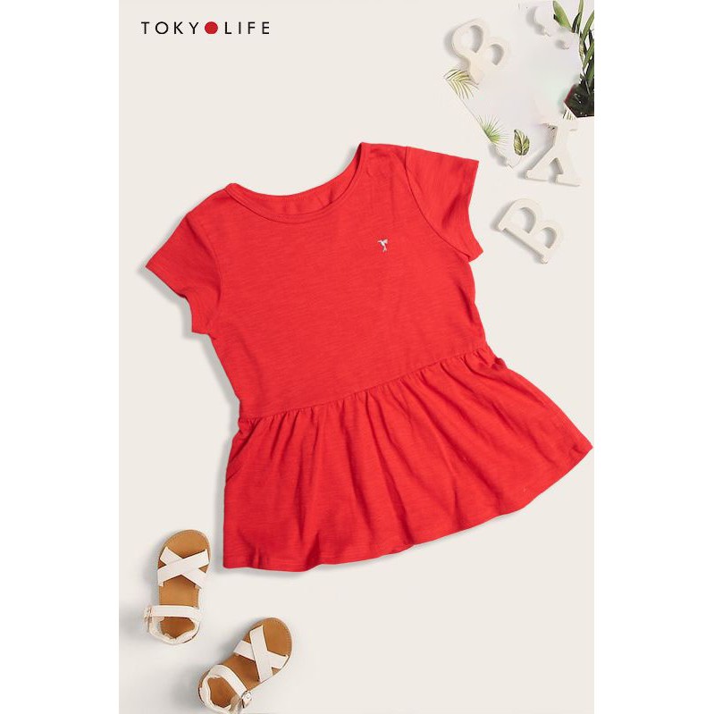 [Mã WABRSWK giảm 10% đơn từ 250k] Áo T-Shirt Bé gái TOKYOLIFE cổ tròn ngắn tay nhún gấu thêu ngực I433-023E