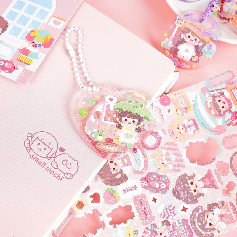 Peach 2Pcs Cute soft cute cartoon character stickers Journal Scrapbook Decor Sticker