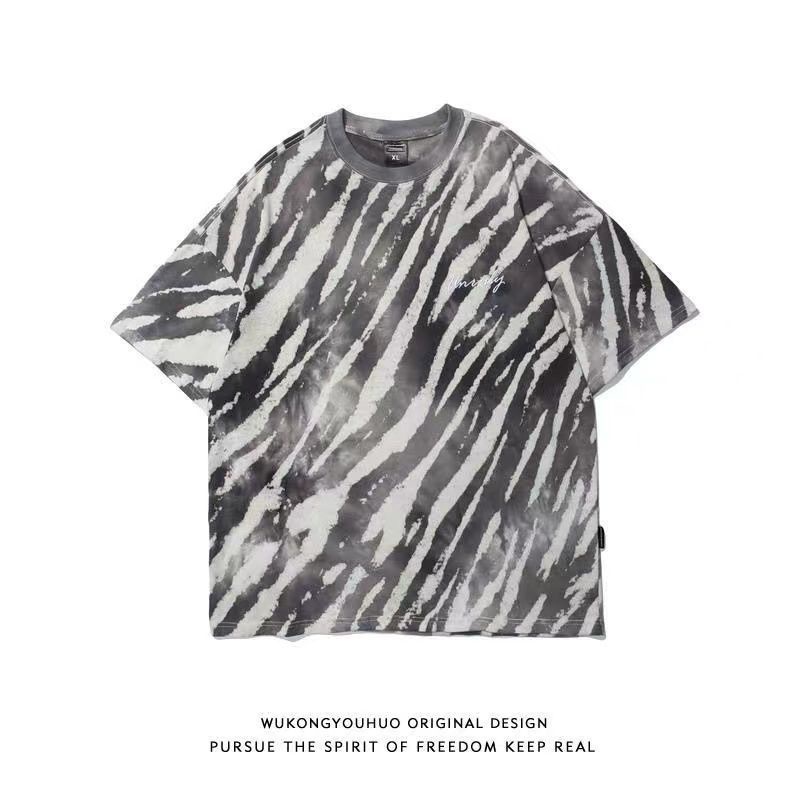 Bán Chạy!Áo Thun T-Shirt Tay Ngắn Cổ Tròn In Họa Tiết Ngựa Vằn Màu Nhuộm Phong Cách Đường Phố Mùa Hè Cho Nam Và Nữ