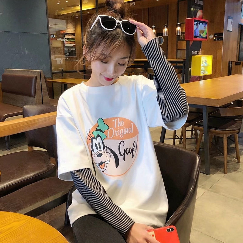 Áo thun dài tay giả hai lớp phong cách Hàn Quốc năng động trẻ trung