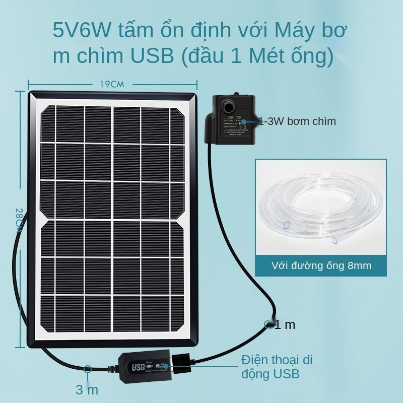 Máy bơm nước usb năng lượng mặt trời, bộ lọc bể cá rùa nhỏ, chu trình lặn, làm mát, thủy canh, ống dẫn nước tre