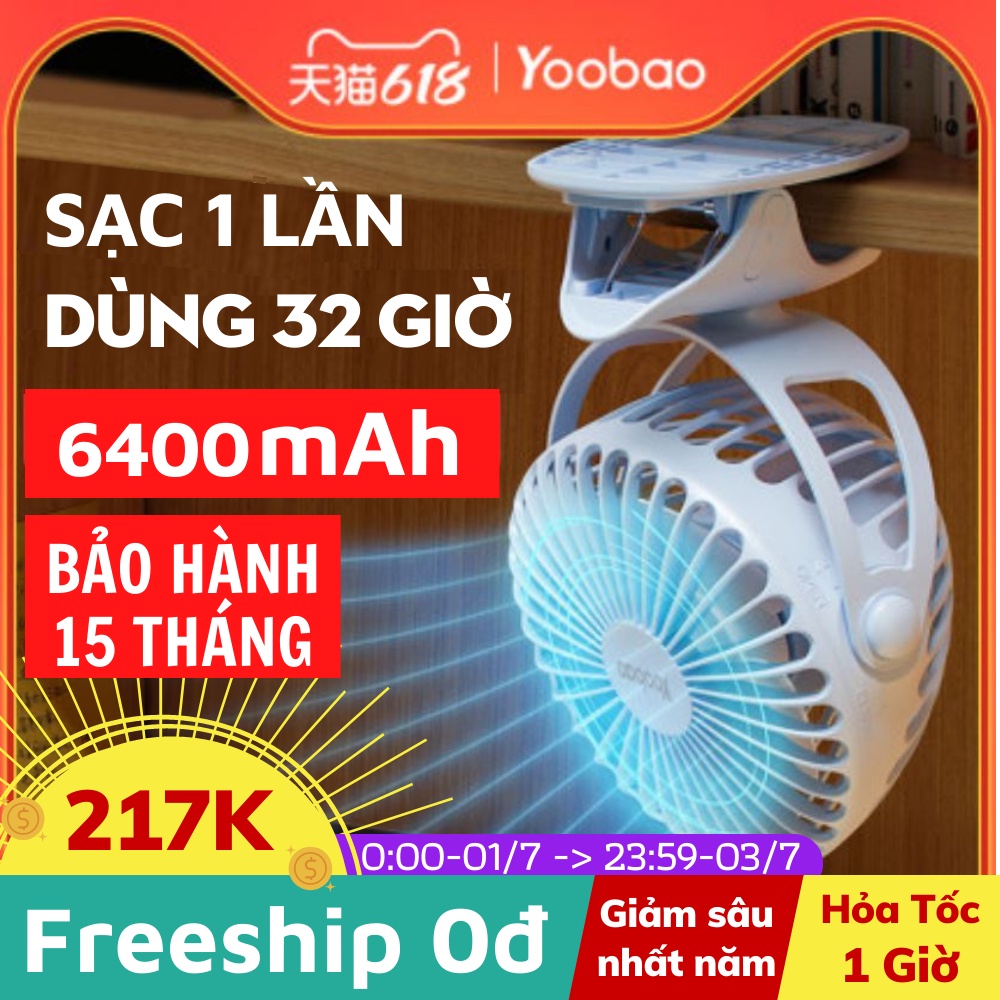 Quạt tích điện Yoobao F04 6400mAh chính hãng, quạt mini chạy 32 giờ liên tục - Bảo hành 15 tháng