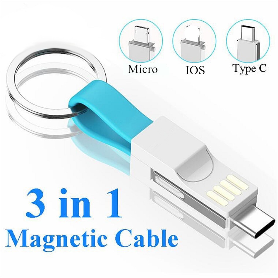 Cáp USB 3 trong 1 Sạc cáp sạc Cáp chiếu sáng 2A Mini Keychain cho iPhone type-c Android