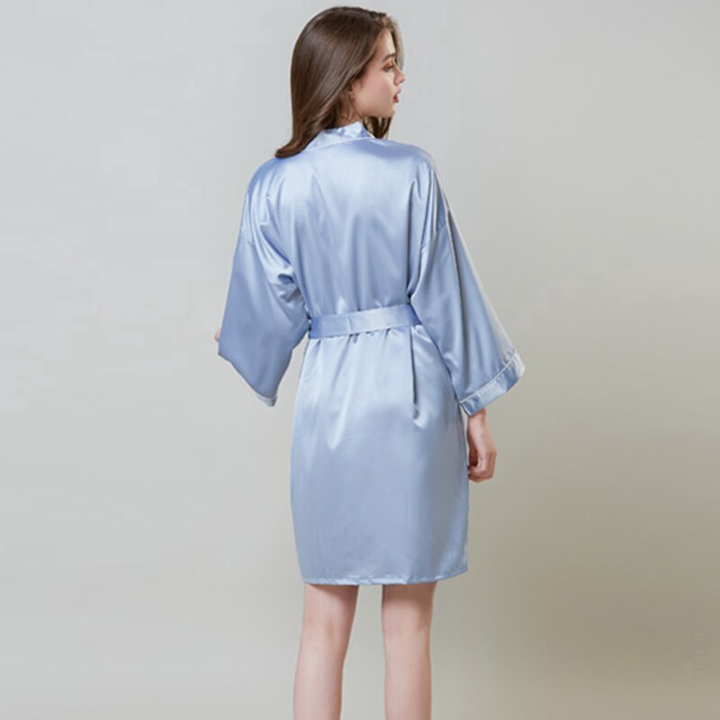 High Quality New Silk Kimono Robe Bathrobe Women Bridesmaid Sexy Navy Blue Satin Solid Robes Female Ladies Dressing Gowns | BigBuy360 - bigbuy360.vn
