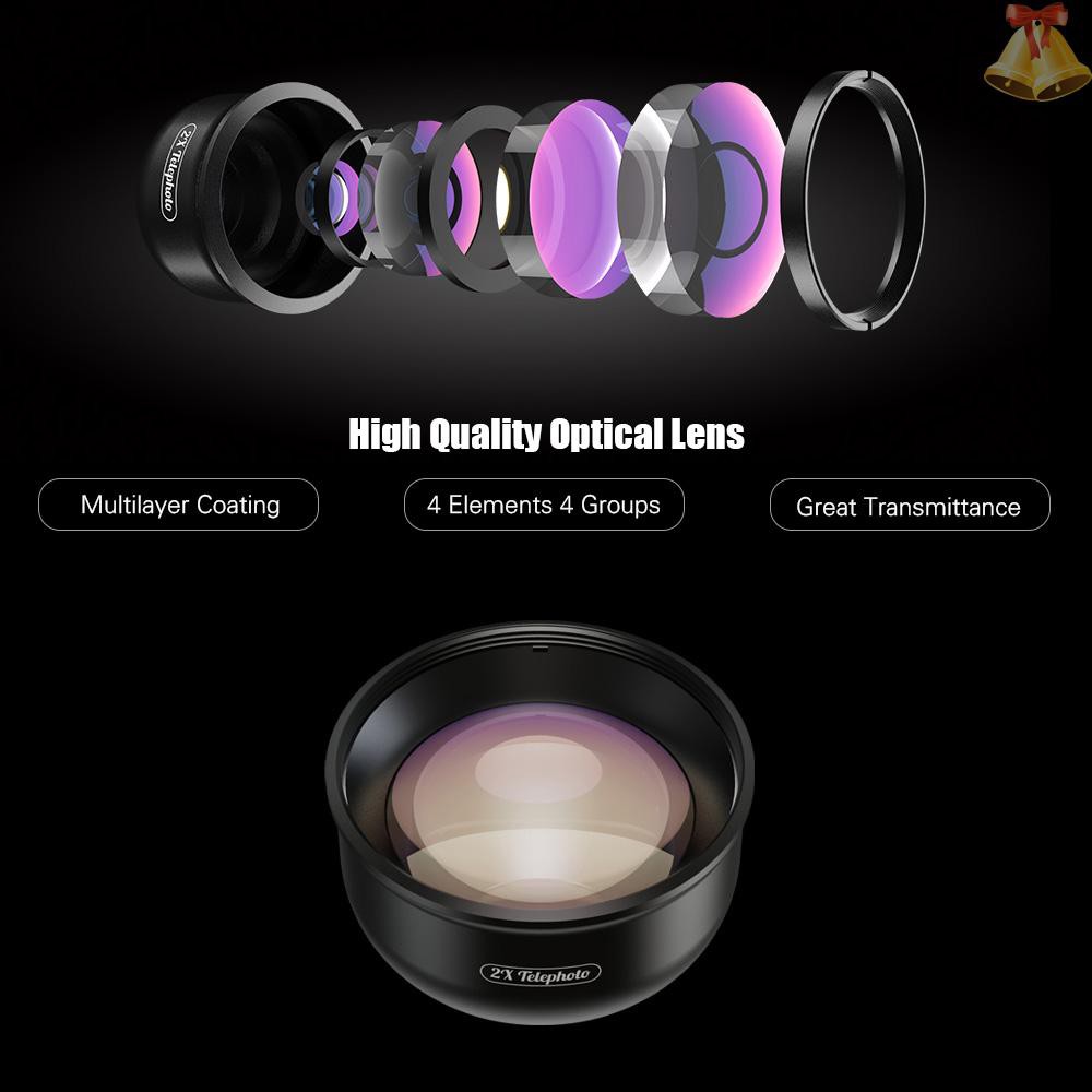 ONE APEXEL APL-HD5T Multi-layer Phone Telephoto Lens 2X Zoom for Dual Lens / Single Lens Smartphone for iPhone X/Xs/8P Samsung Galaxy Huawei Xiaomi Cellphones