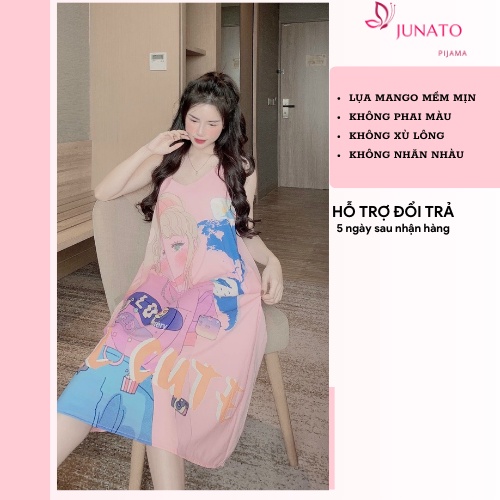 Váy 2 dây dáng dài thiết kế in 5D sang chảnh kute dễ thương chất lụa mango phom 45-60kg JUNATO | BigBuy360 - bigbuy360.vn