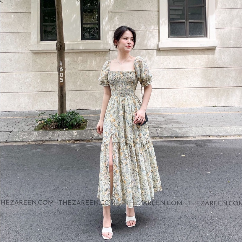 ZAREEN | ĐẦM HOA ĐUÔI CÁ XẺ ĐÙI ZAREEN DAX50 - XANH