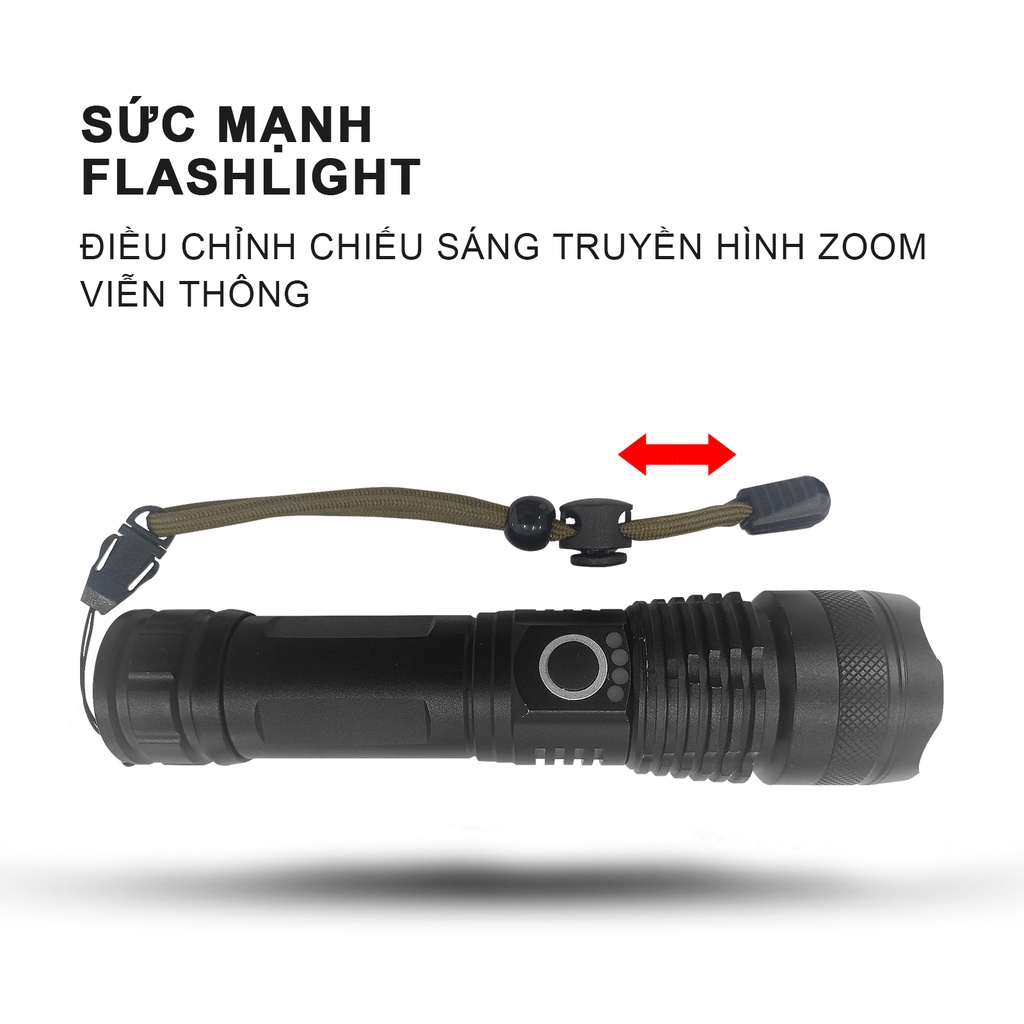 Đèn pin siêu sáng XHP50-đèn pin cầm tay có thể sạc lại USB Siêu sáng,tiêu điểm bằng kính thiên văn để đi cắm trại dã n
