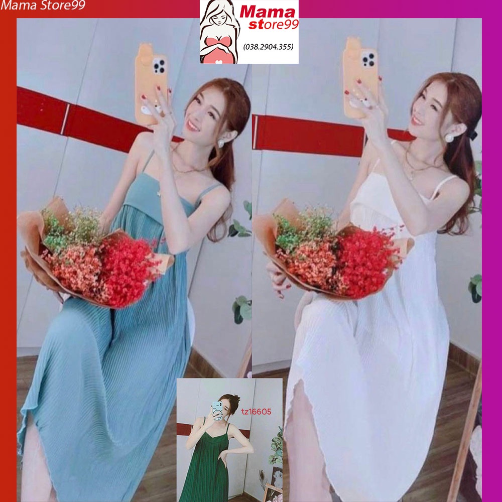 Váy Bầu Đầm Bầu Voan 2 Lớp Mùa Hè Dáng Suông Dài Hai Dây Maxi Dạo Phố, Đi Biển Freesize Từ 40-75kg HN0129 Mama Store99