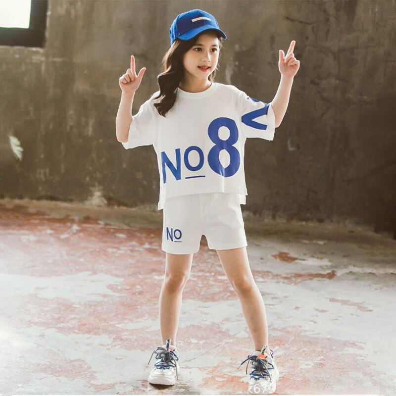 Bộ Áo Thun In Chữ + Quần Ngắn Màu Tím Bằng Vải Cotton Thời Trang Mùa Hè Mới Dành Cho Bé Gái 5-12 Tuổi 2022