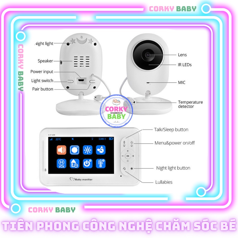 Máy báo khóc Corky Baby MBK601 – 4.3inh – Bản nâng cấp đáng giá 2021