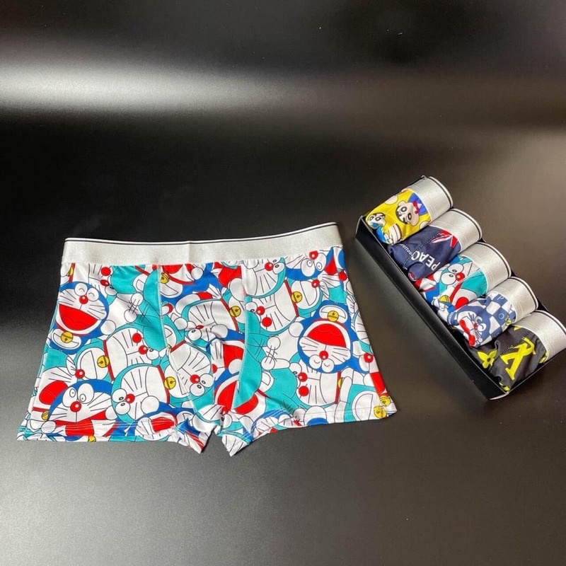 Combo 4 quần sịp in hoạt hình, sịp doremon, quần sịp đùi nam thun lạnh co dãn 4 chiều cho nam