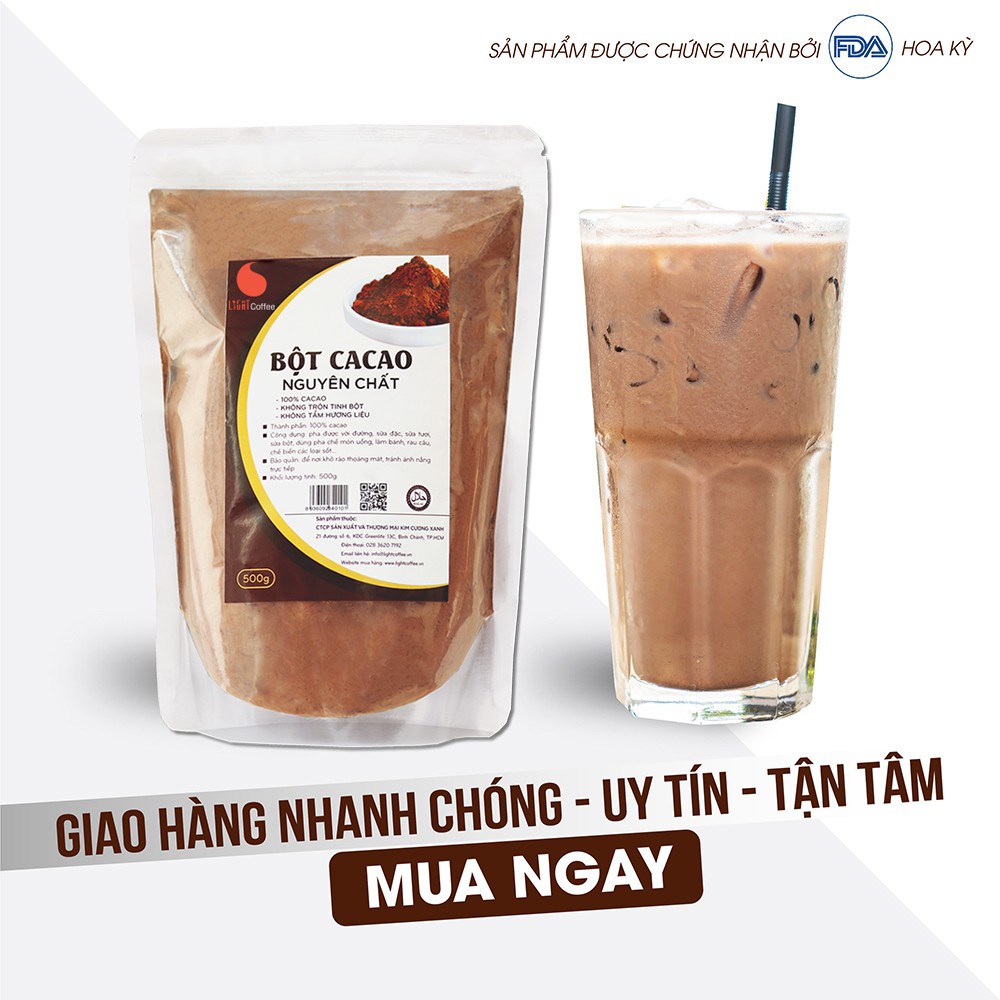 Cacao nguyên chất không đường, vị đắng - Light Coffee 1kg (2 gói 500gr)