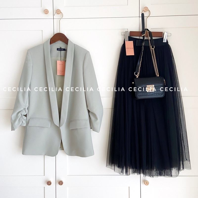 Áo blazer estelle by cecilia màu xanh bạc hà nhạt mint ảnh thật chụp bởi - ảnh sản phẩm 8