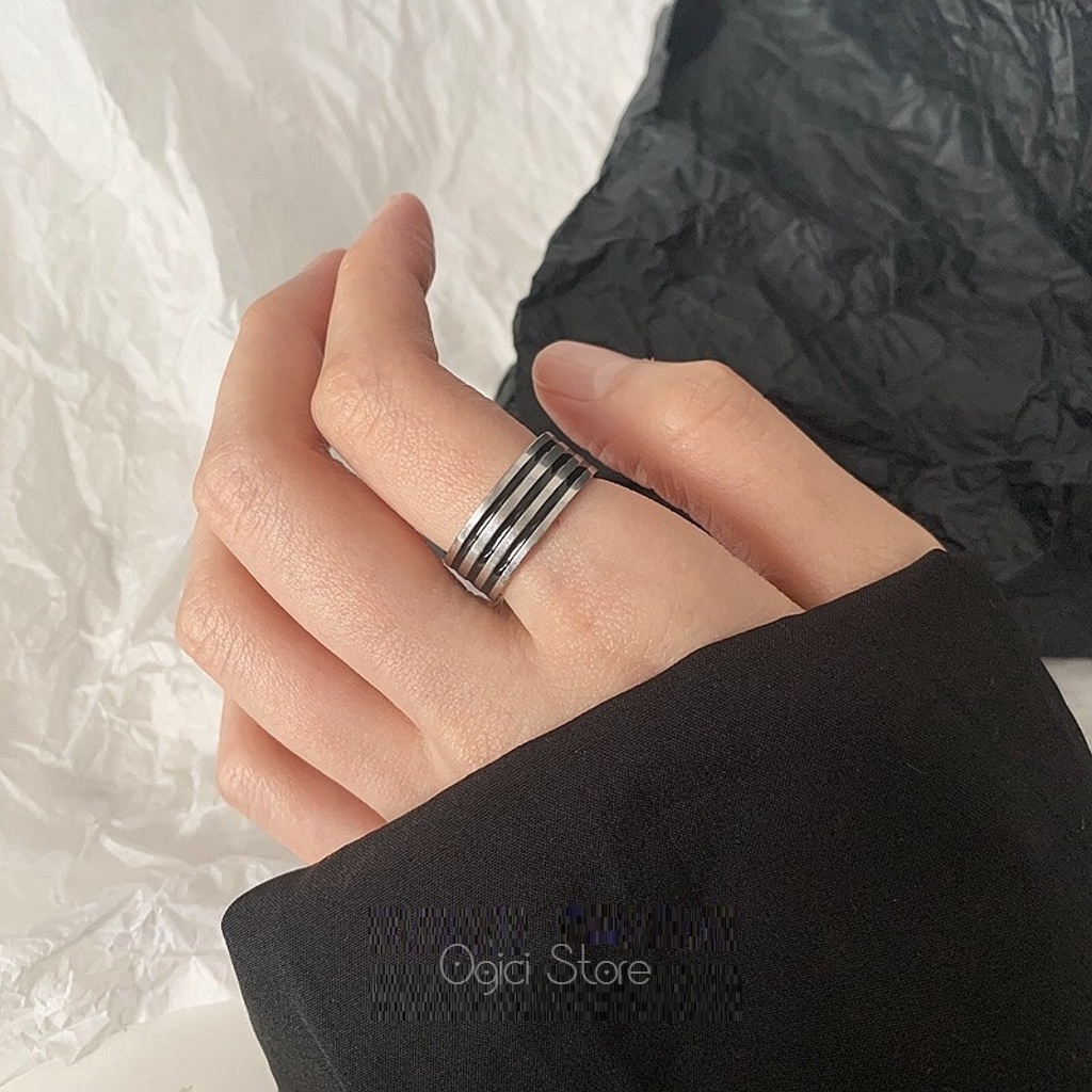 Nhẫn nam nữ thép không gỉ thời trang, Nhẫn nam họa tiết kẻ ngang đơn giản cá tính mạnh thời trang hàn quốc, Unisex