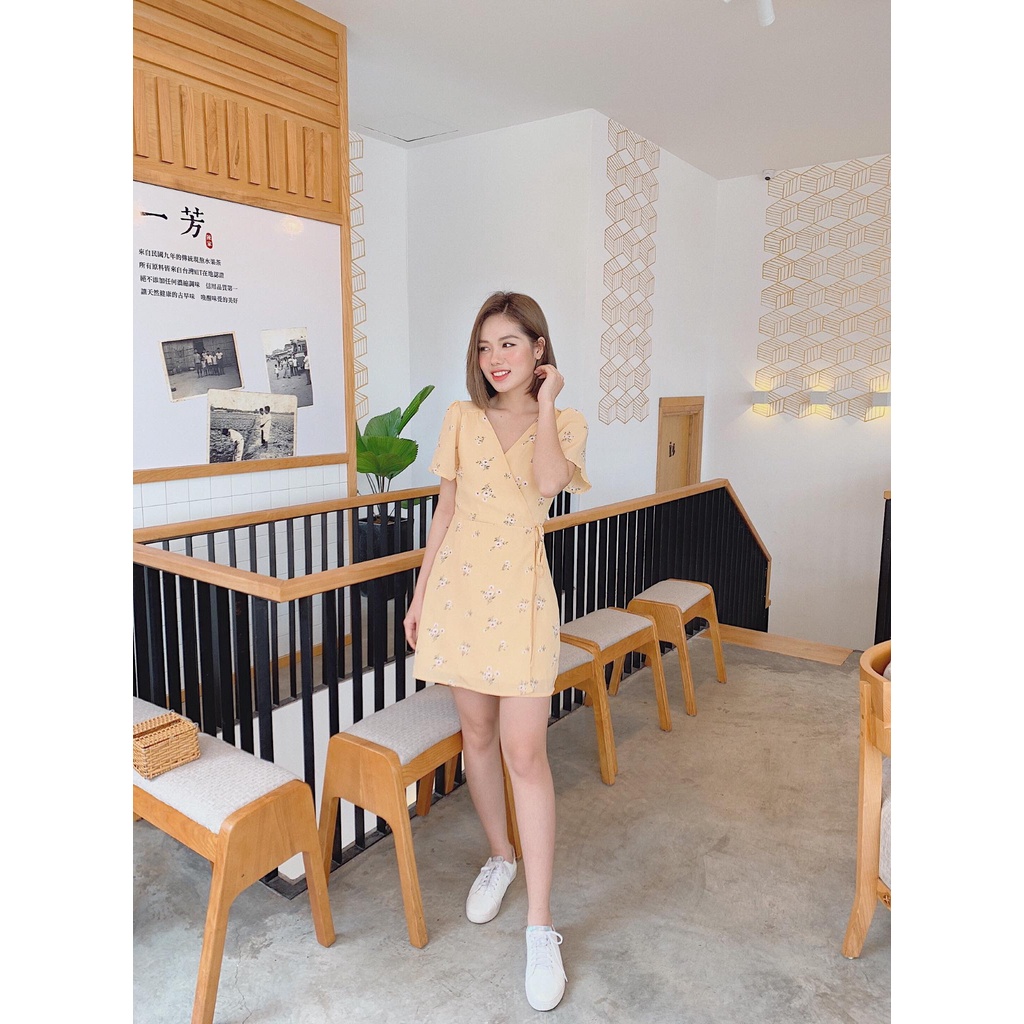 Đầm vạt đắp chéo hoa nhí Heybee sz M