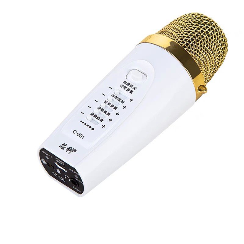 MICRO HÁT ĐIỆN THOẠI C.O.K C-301 MIC THU ÂM KARAOKE  3 IN 1 - HÀNG CHÍNH HÃNG