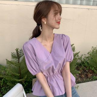 Áo sơ mi cổ chữ V xếp ly phong cách Hàn Quốc size S-XL