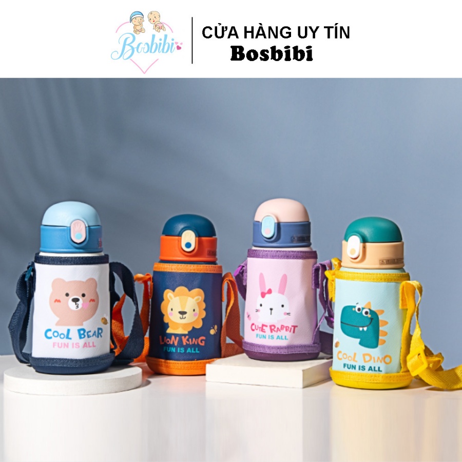 Bình inox siêu dễ thương kèm túi giữ nhiệt 400ml cho bé đi học