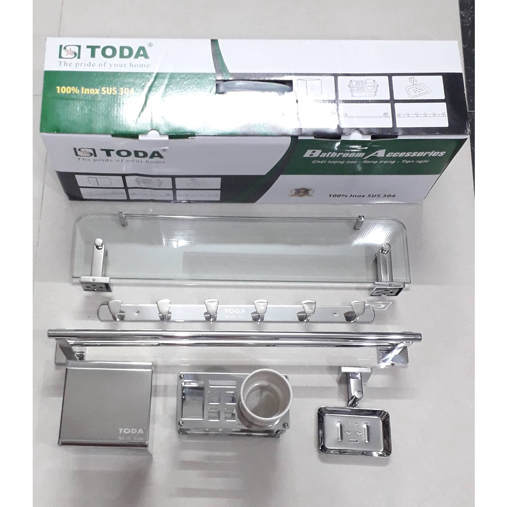 BỘ PHỤ KIỆN NHÀ TẮM VUÔNG THƯƠNG HIỆU TODA INOX 304 CAO CẤP ĐẦY ĐỦ 6 MÓN  MÃ: TD8500