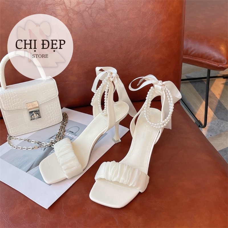 Giày cao gót nữ đế nhọn thắt nơ 7 phân, giày sandal 7 phân quai ngọc hottrend 2022 Chị Đẹp Store mã CD37