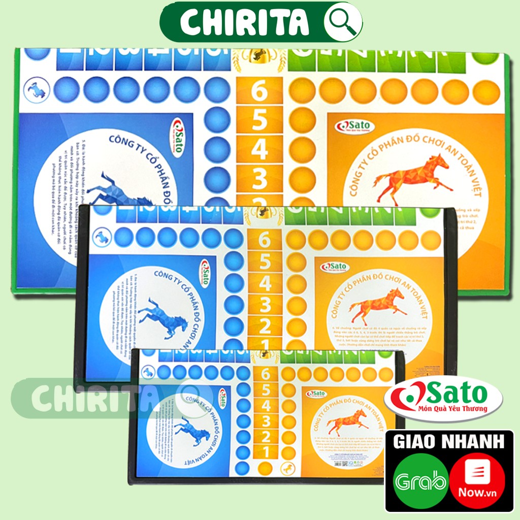 Cờ Cá Ngựa SATO (SIZE ĐẠI / TRUNG / VỪA) - Cờ Cá Ngựa BÀN NHỰA Cao Cấp + Xúc Xắc, Board Game Đồ Chơi Cho Bé CHIRITA