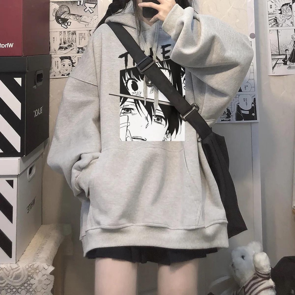 Hooded Sweater Men and Women's Autumn and Winter New Ins Print Japanese Cartoon Tops Couples Loose All-match Coat