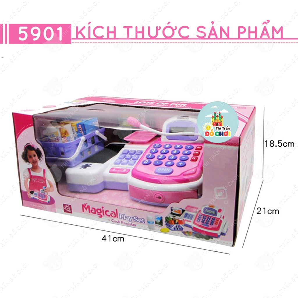 Máy tính tiền đồ chơi  GIÁ SỐC  Đồ chơi máy tính tiền siêu thị màu hồng dùng pin, có âm thanh cho bé 5901