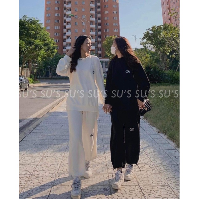 Set bộ 🌸 Set  quần áo dài tay quần suông 3 màu ĐEN TRẮNG XÁM form thụng style Hàn Quốc Ulzzang dành cho nữ PHULA | BigBuy360 - bigbuy360.vn