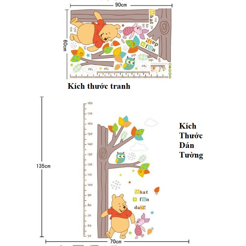 ️️Tranh decal dán tường GẤU PULL ĐO CHIỀU CAO cho bé - Decal dán tường️️