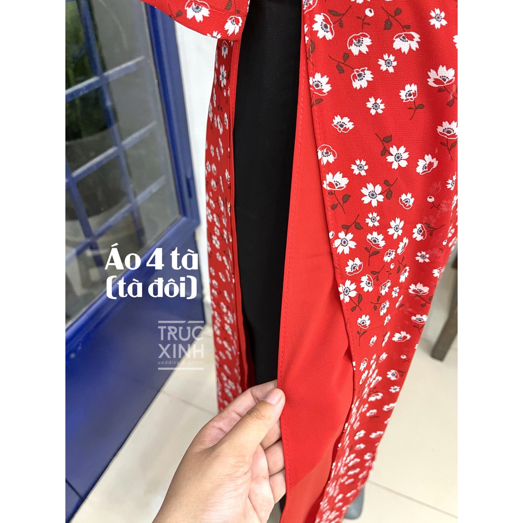 Áo dài 4 tà in hoa vintage retro xinh xắn XANH và HỒNG